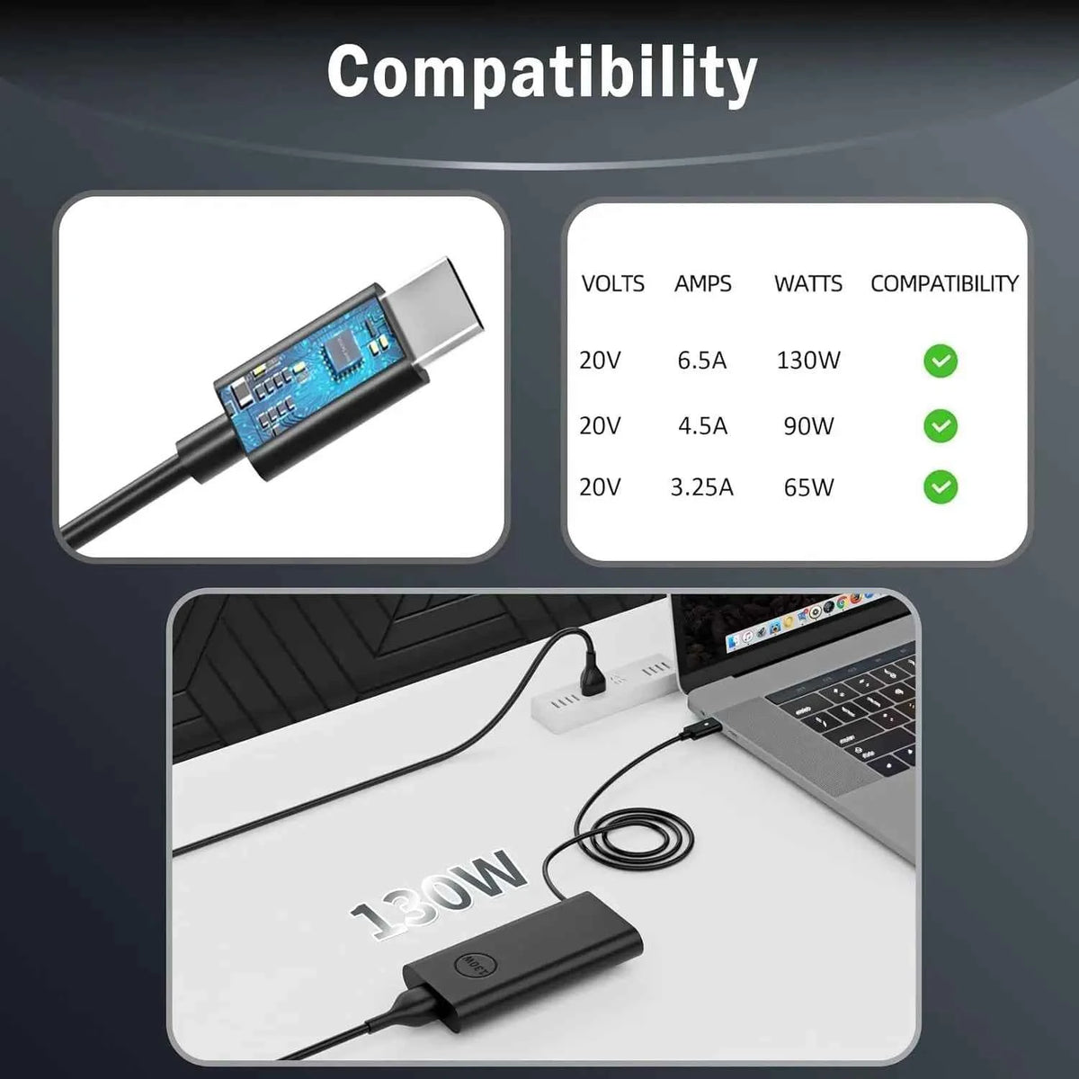 130W USB/TYPE-C Laptop Power Adapter Slim For Dell Xps15 17 Precision 5550 5530 Latitude 7410 7310 7210 9410 9510 5420 5520 5510