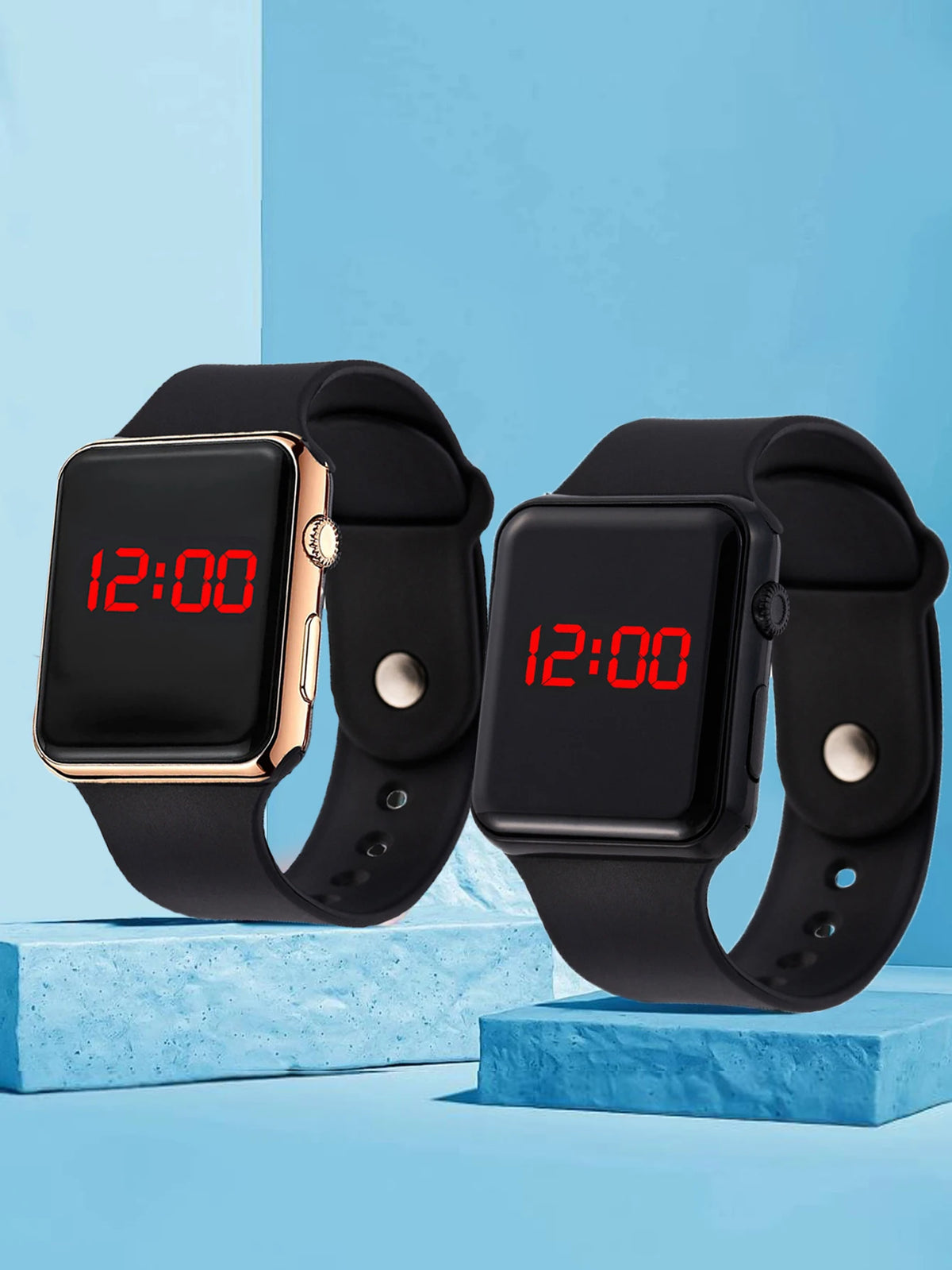 2 Stylish Simple Rectangular Silicone Men's Electronic Watch Travel All-Purpose Birthday Gifts