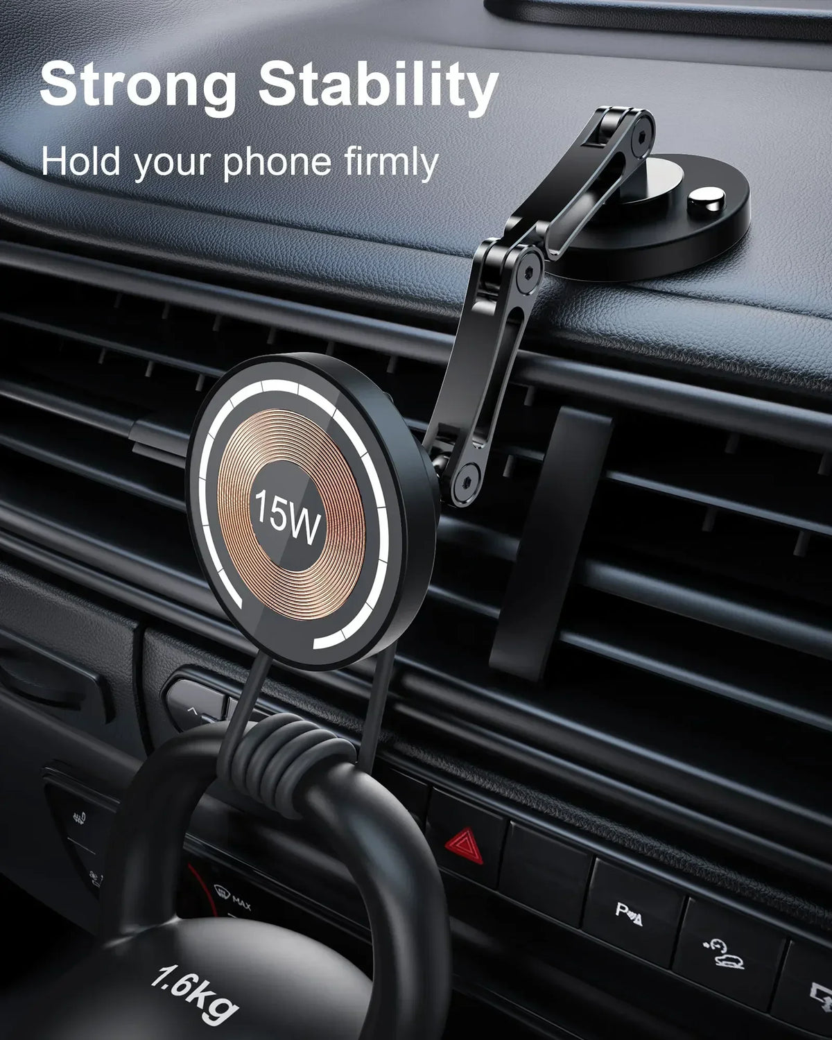 15W Magnetic Wireless Car Charger Mount for iPhone 16 15 14 13 12