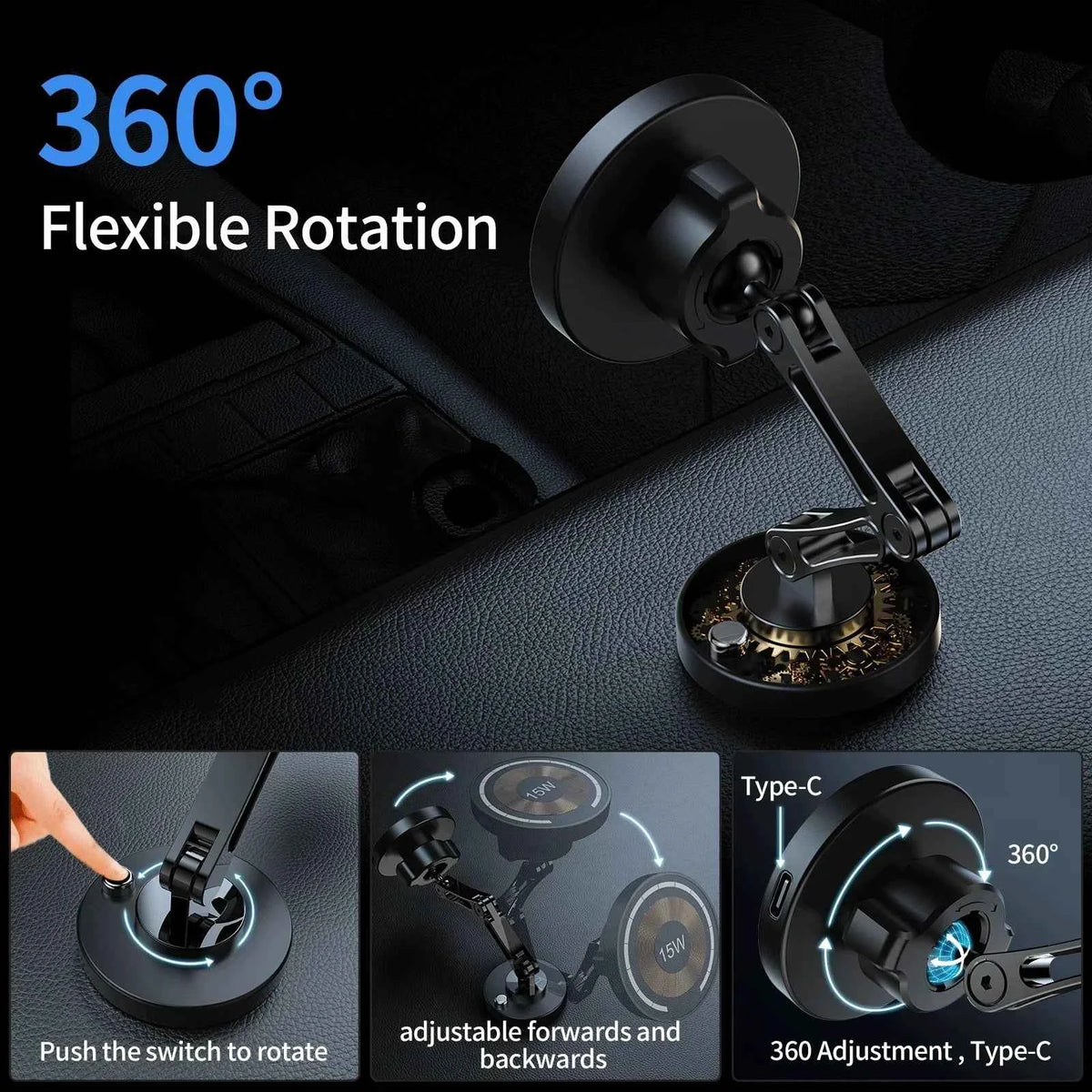 15W Magnetic Wireless Car Charger Mount for iPhone 16 15 14 13 12