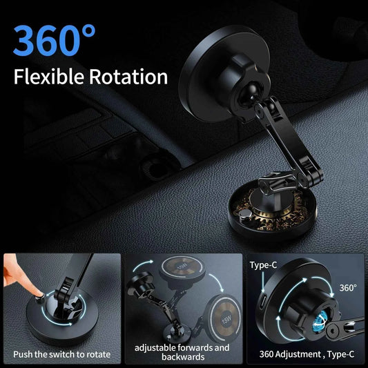 15W Magnetic Wireless Car Charger Mount for iPhone 16 15 14 13 12