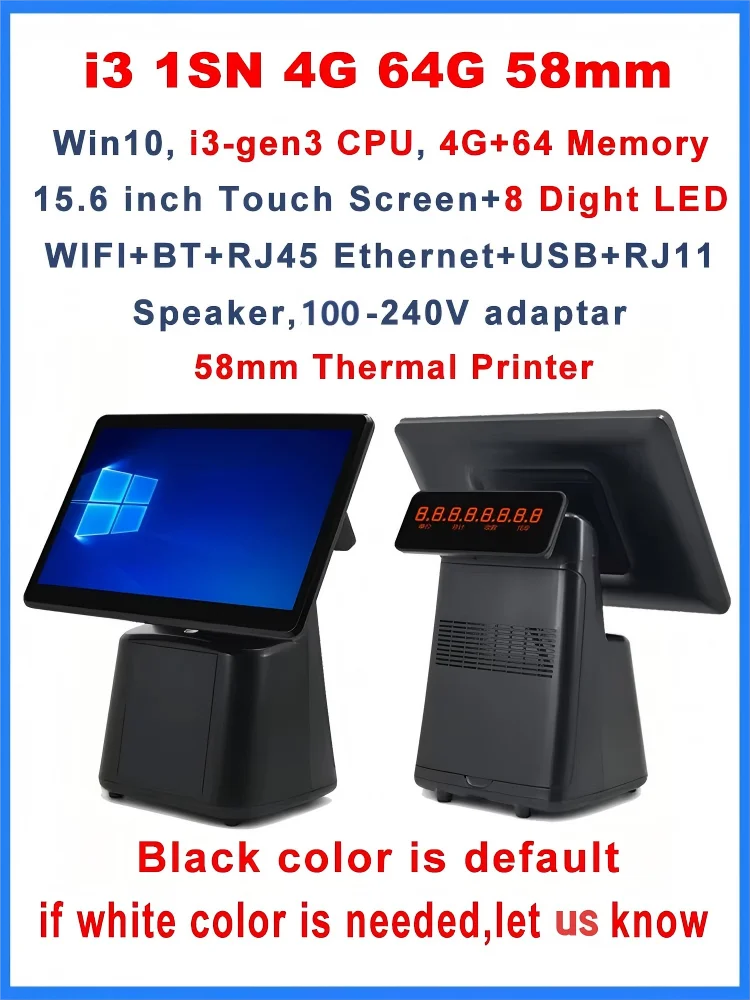 15.6 Inch Touch Screen POS Terminal Cash Register with 58/80mm Thermal Printer All in One POS System for Restaurant Supermarket