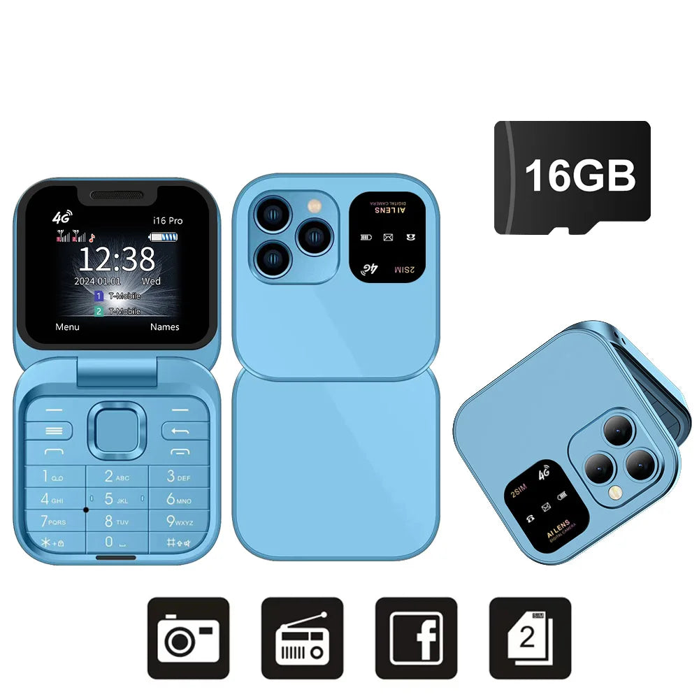 SERVO i16 Pro 4G Mini Flip Phone – Dual SIM, Call Recording, Speed Dial, FM Radio, Blacklist