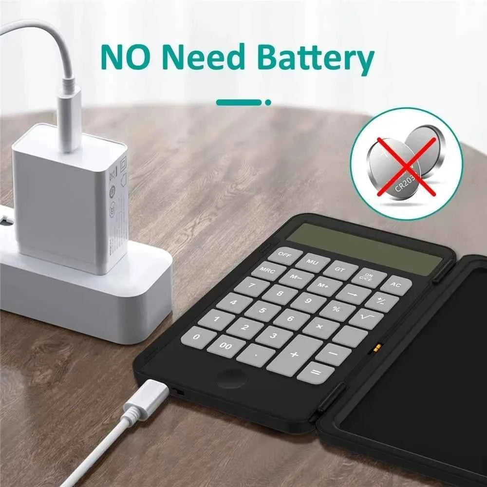 Type C Charging Standard Function Calculator with LCD Notepad 12-Digit Math Calculator With Stylus Writing Pad