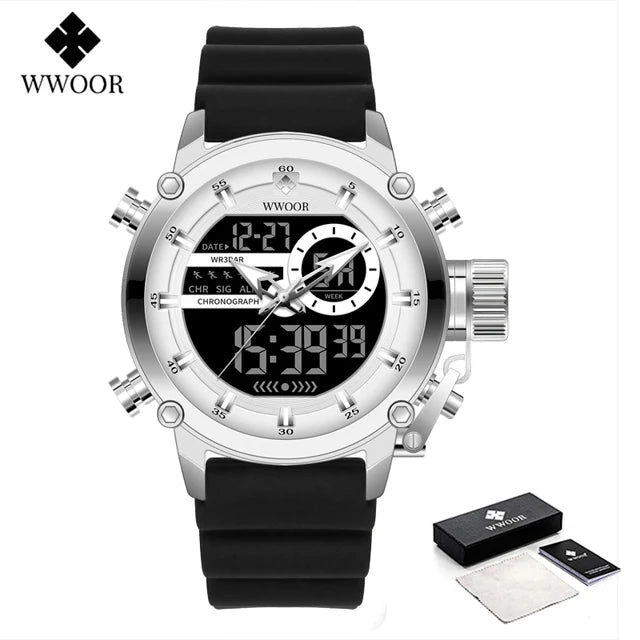 WWOOR Fashion Watches For Men Luxury Business Digital Wristwatch Military Sports Quartz Male Watch Waterproof Clock Montre Homme