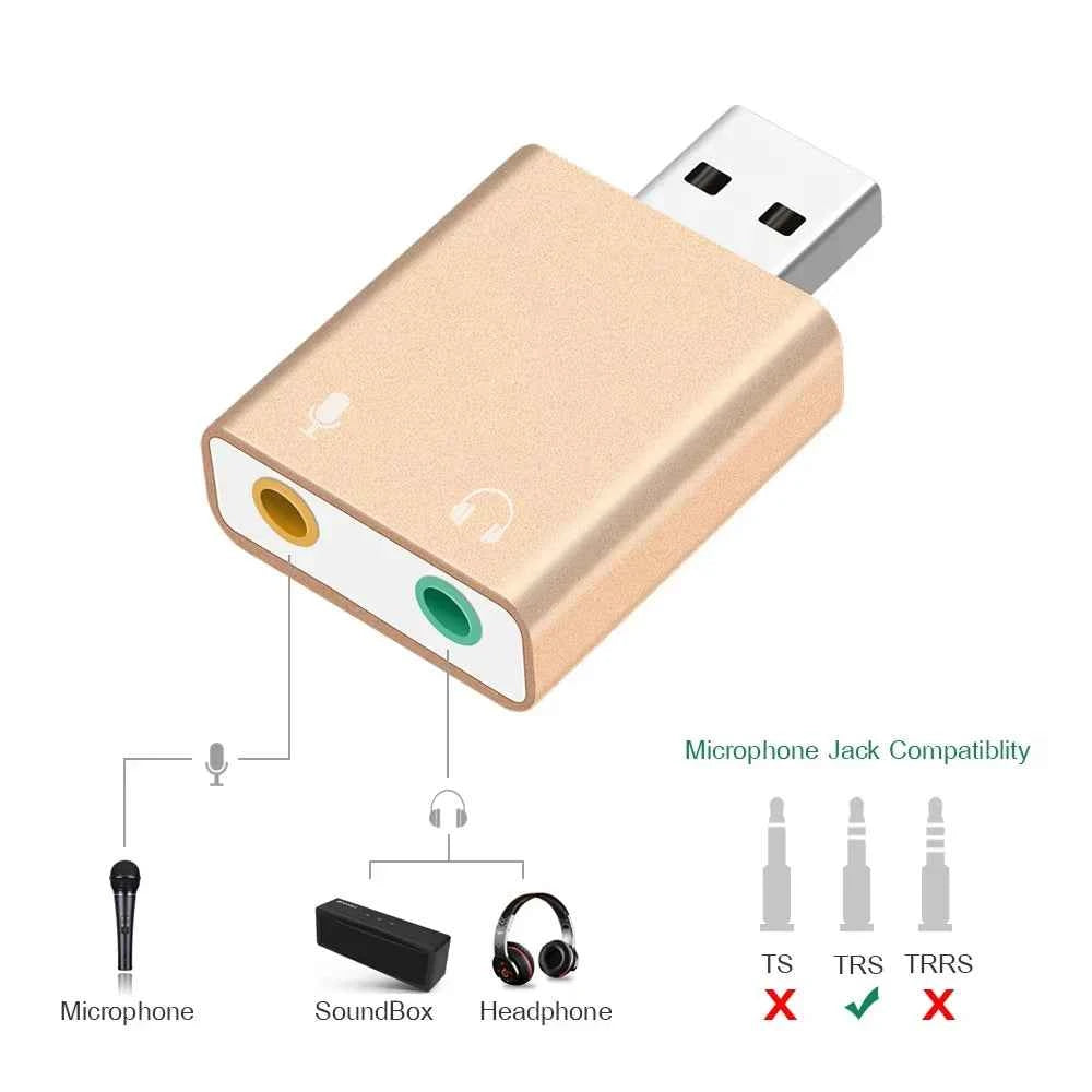 USB Sound Card Virtual 7.1 Adapter Microphone Earphone External Audio USB To Jack 3.5mm Converter Headphone Splitter