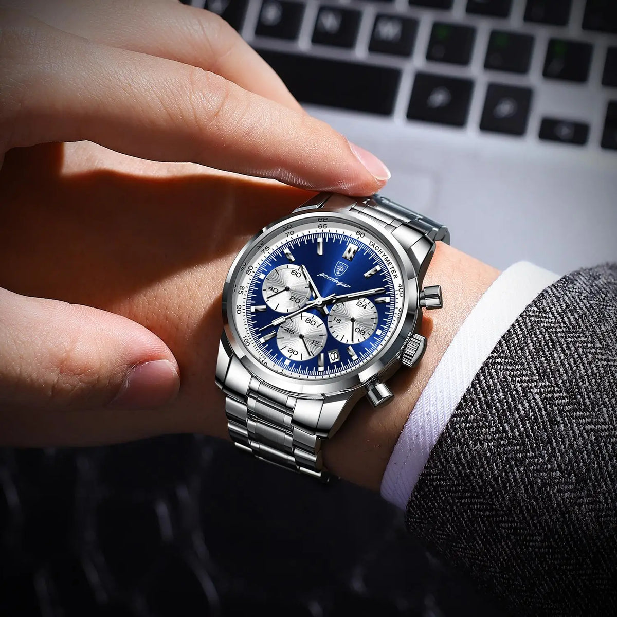 POEDAGAR Luxury Men Watch Waterproof Luminous Chronograph Date Watch For Man Stainless Steel Military Sport Men's Quartz Watches