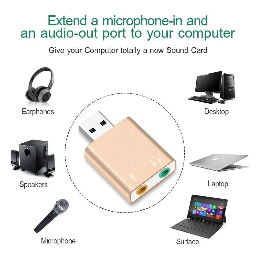 USB Sound Card Virtual 7.1 Adapter Microphone Earphone External Audio USB To Jack 3.5mm Converter Headphone Splitter