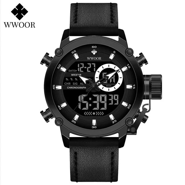 WWOOR Fashion Watches For Men Luxury Business Digital Wristwatch Military Sports Quartz Male Watch Waterproof Clock Montre Homme