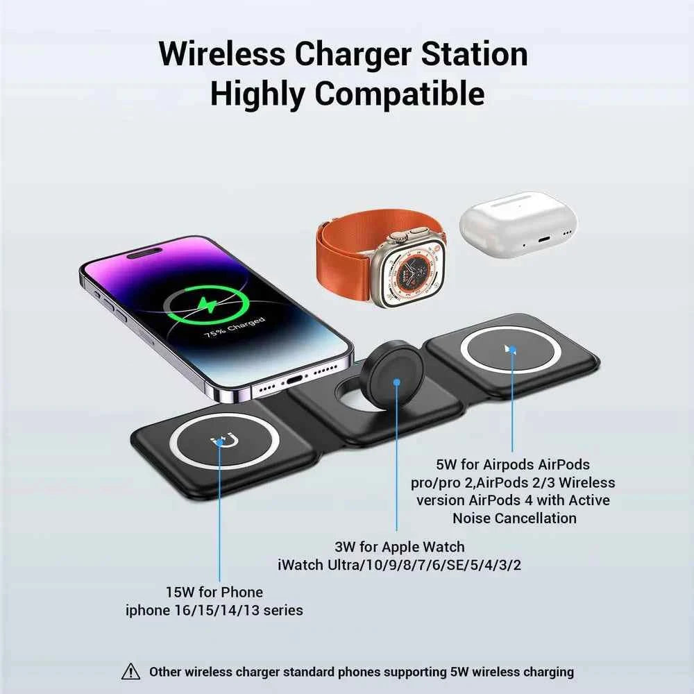 3-in-1 Magnetic Folding 15W Fast Wireless Charger