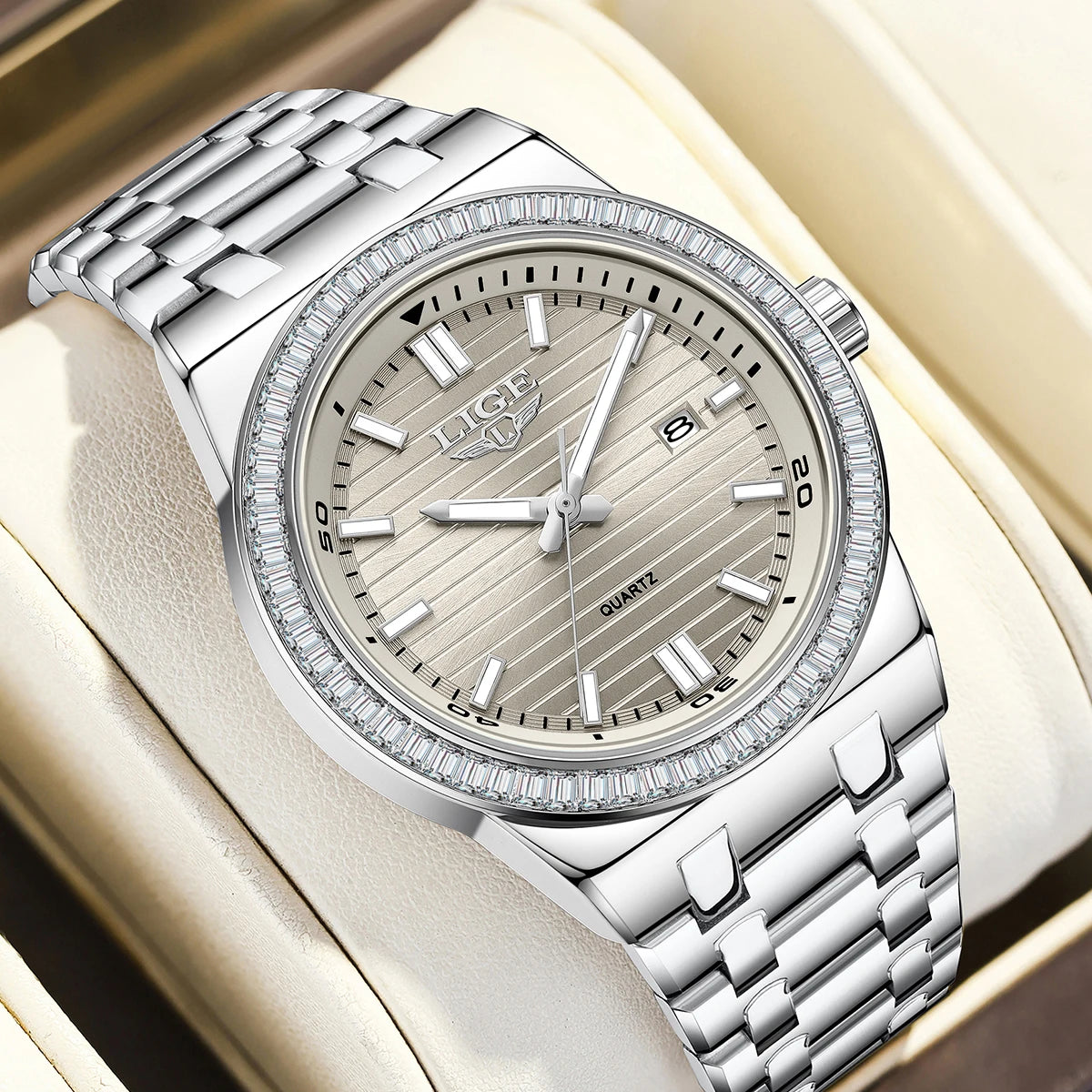 LIGE 2026 new simple men's watch fashion stainless steel Top luxury clock calendar luminous waterproof watches for men reloj+BOX