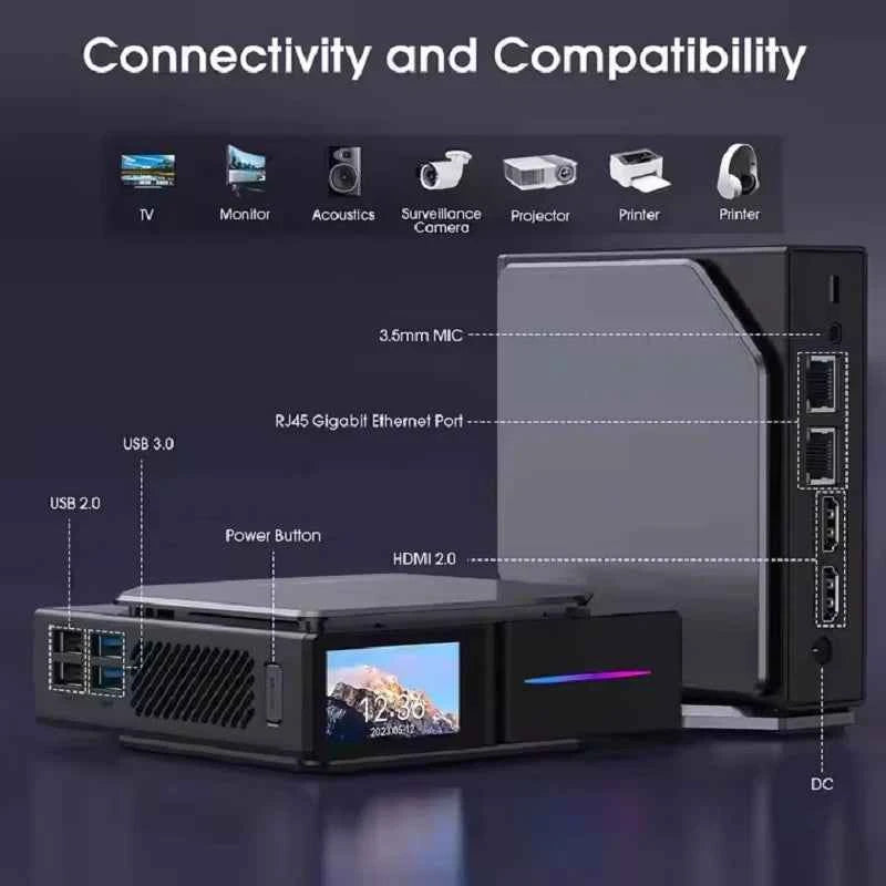 Intel 12th Gen Alder Lake N150 Mini PC M.2 NVMe SSD Mini Computer Gaming Computer LCD Screen Vertical Mini Tower