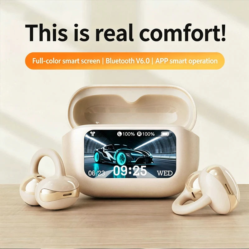 BOSECXTING Ultra Pro7 Wireless Clip-on Earbuds with Full Color Screen and Noise Cancellation