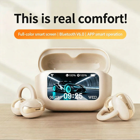 BOSECXTING Ultra Pro7 Wireless Clip-on Earbuds with Full Color Screen and Noise Cancellation