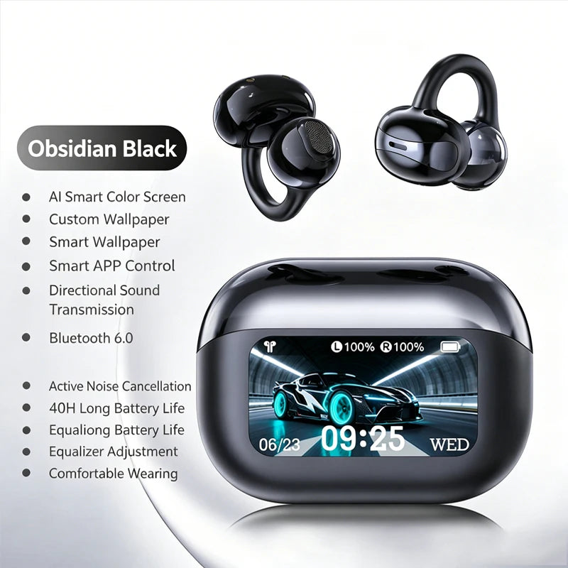 BOSECXTING Ultra Pro7 Wireless Clip-on Earbuds with Full Color Screen and Noise Cancellation