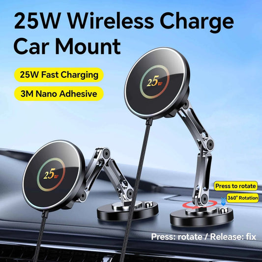 25W Magnetic Wireless Car Charger and Mount for iPhone 17 16 15