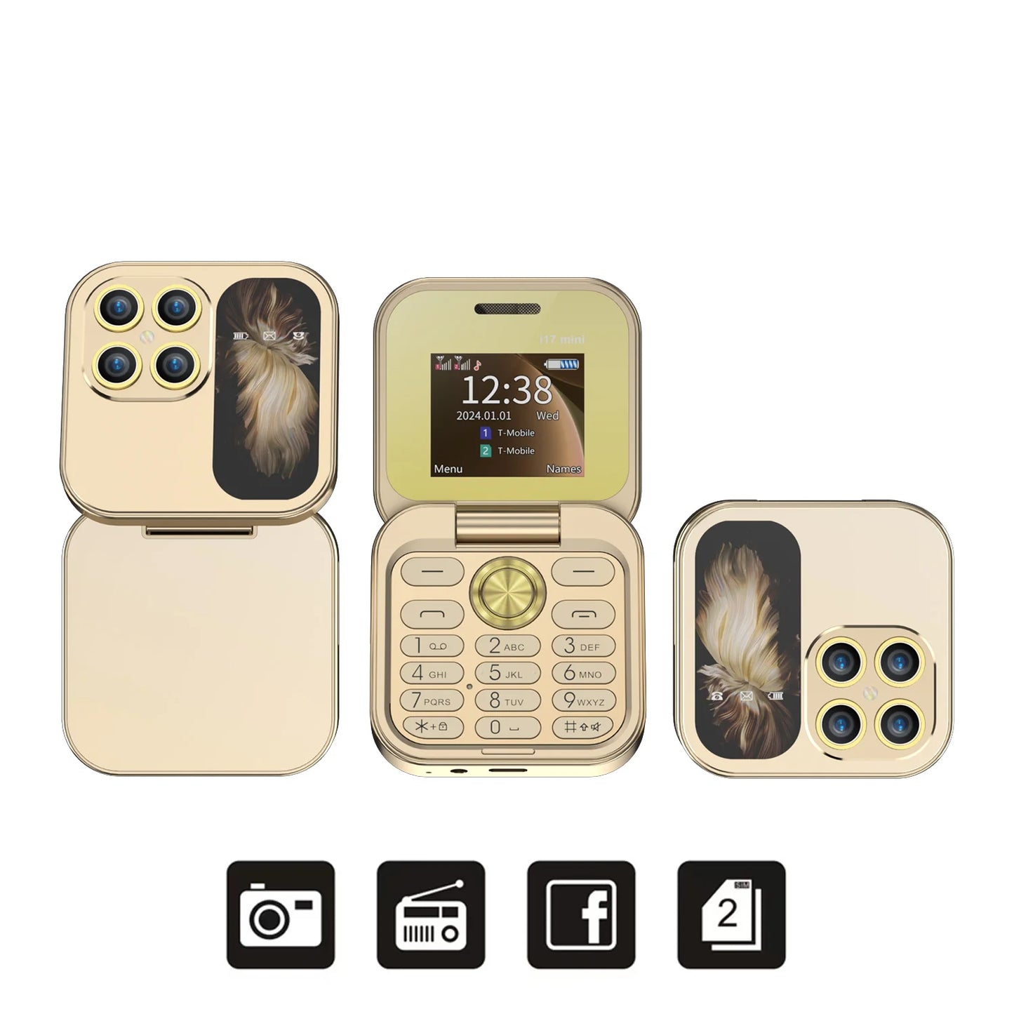 SERVO i17 Mini Flip Phone – 2G GSM, Dual SIM, 1.77" Screen, Magic Voice, Compact Foldable Design