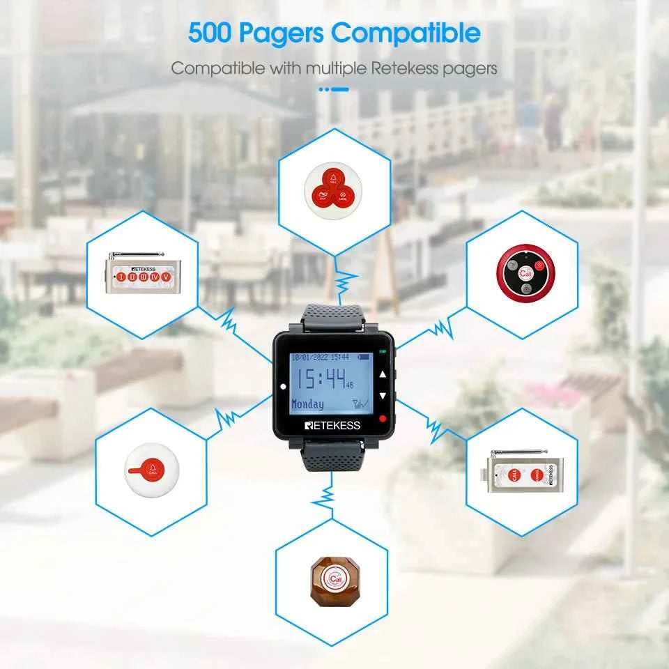 Retekess Wireless Waiter Pager Calling System T128 Watch Receiver Customer Service 433.92MHz For Hookah Restaurant Cafe Bar Club