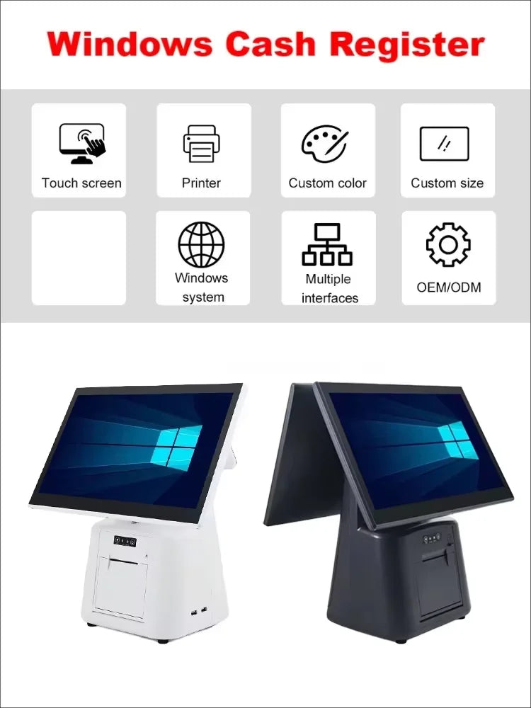 15.6 Inch Touch Screen POS Terminal Cash Register with 58/80mm Thermal Printer All in One POS System for Restaurant Supermarket