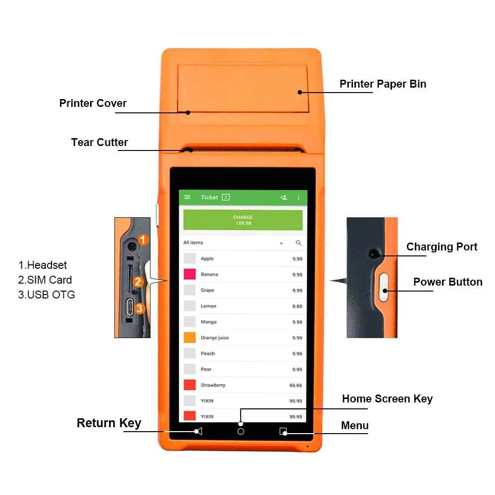 Q1 Q2 Handheld Thermal Receipt POS Printer Android Terminal Mobile Bill Ticket Printer 58mm Wireless Bluetooth PDA With Scanning