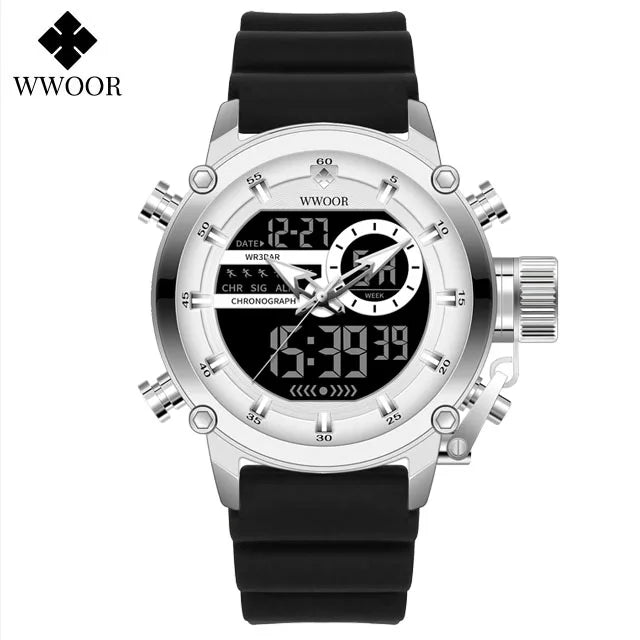 WWOOR Fashion Watches For Men Luxury Business Digital Wristwatch Military Sports Quartz Male Watch Waterproof Clock Montre Homme