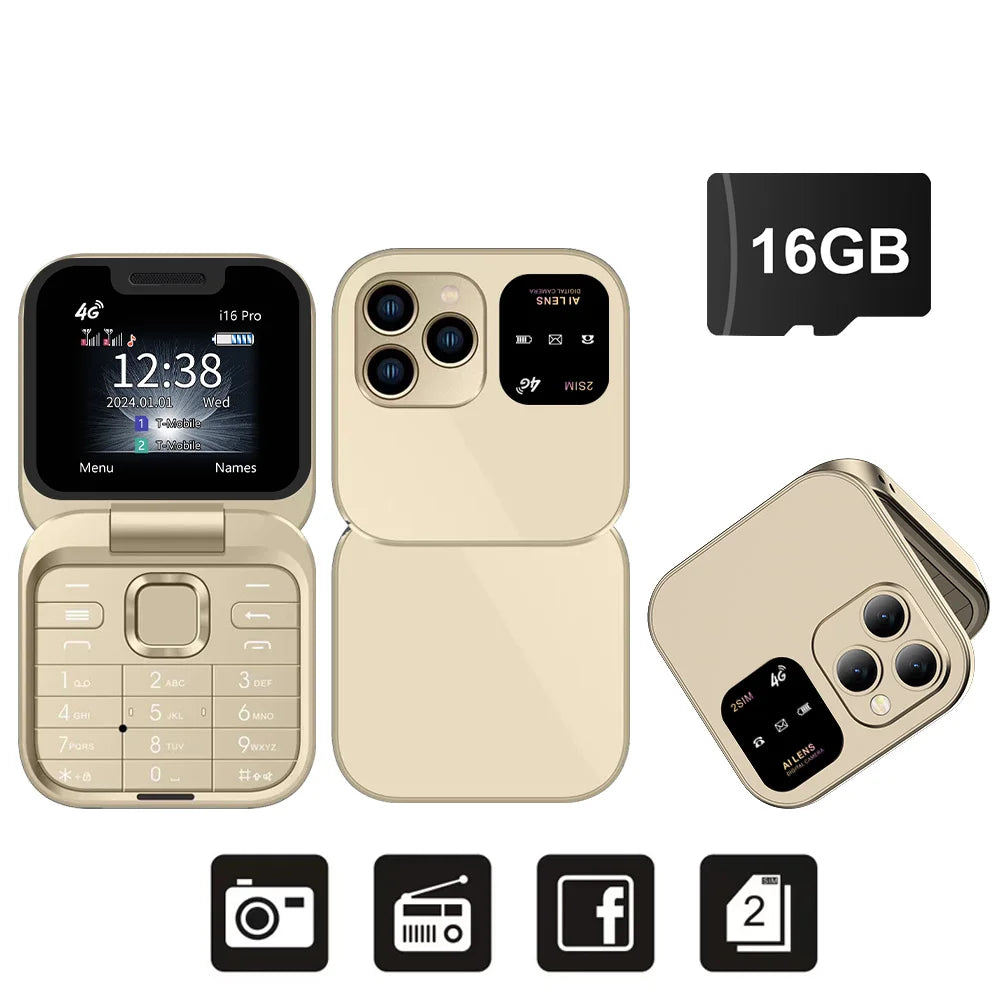 SERVO i16 Pro 4G Mini Flip Phone – Dual SIM, Call Recording, Speed Dial, FM Radio, Blacklist