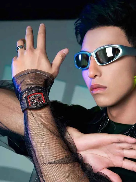 2024 New Mark Fairwhale Cool Black Watch For Mens Luxury Steel Tonneau Clocks Man Fashion Multifunction Quartz Wristwatch Reloj