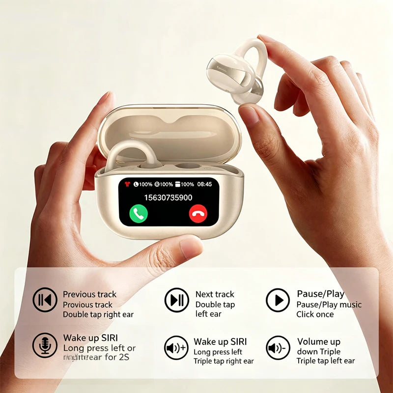 BOSECXTING Ultra Pro7 Wireless Clip-on Earbuds with Full Color Screen and Noise Cancellation