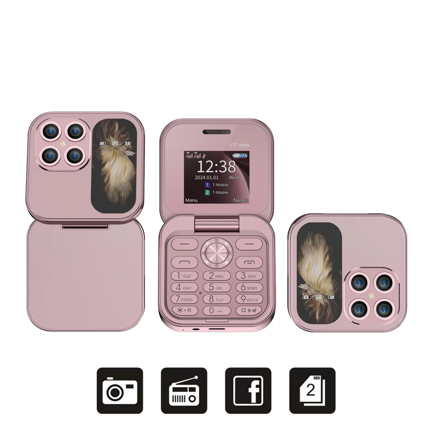 SERVO i17 Mini Flip Phone – 2G GSM, Dual SIM, 1.77" Screen, Magic Voice, Compact Foldable Design