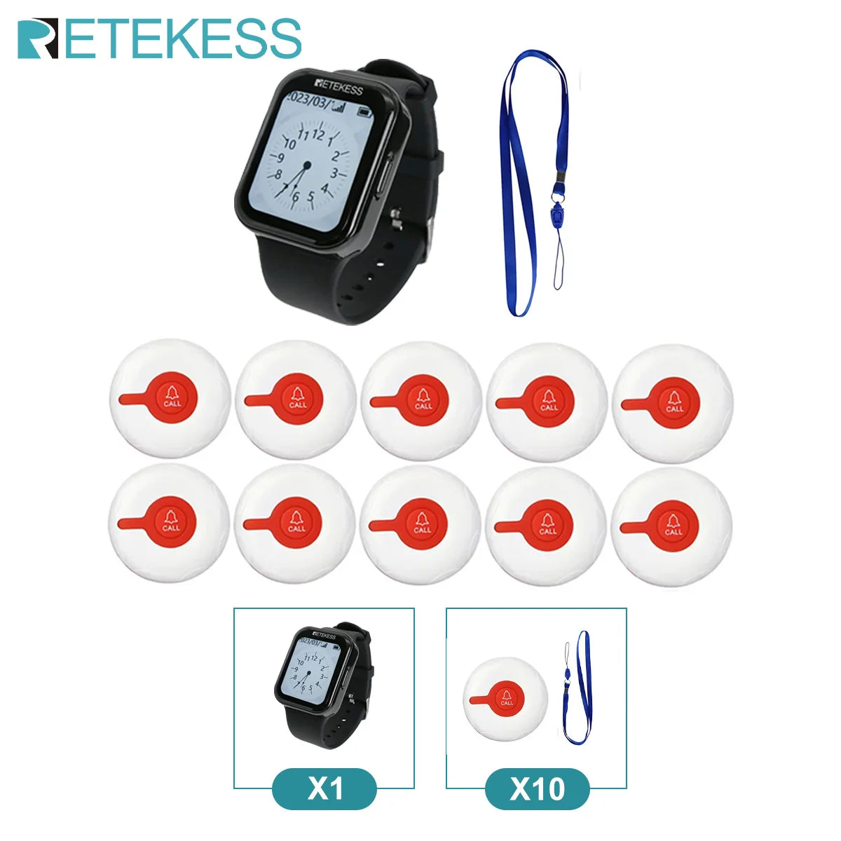 Retekess Caregiver Pager Wireless Calling System T114 Screen TD113 Watch Alert SOS Call Buttons for Clinic Hospital Nurses Home