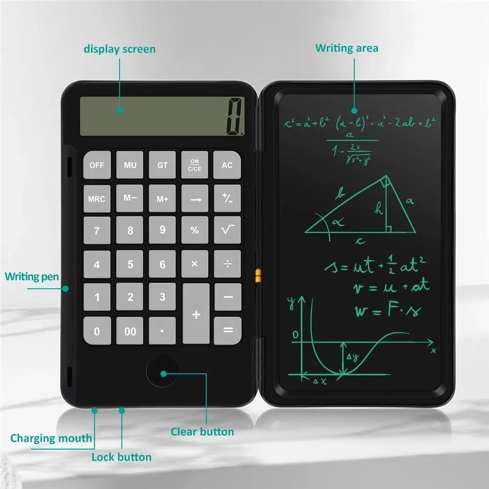 Type C Charging Standard Function Calculator with LCD Notepad 12-Digit Math Calculator With Stylus Writing Pad