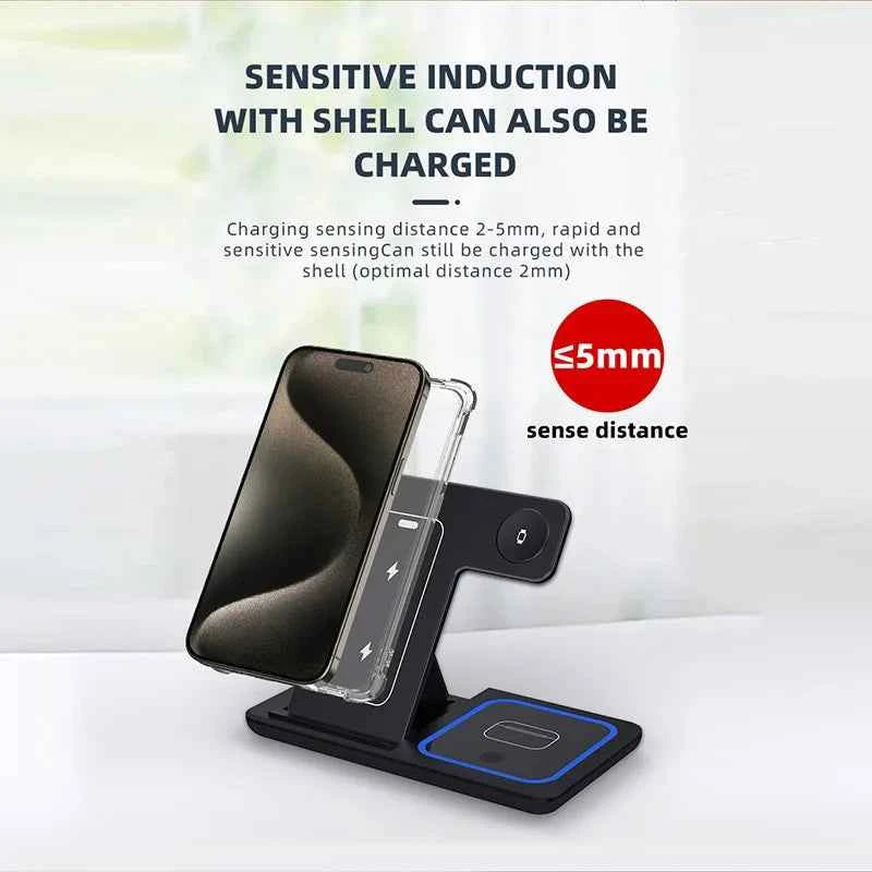 15W Foldable 3-in-1 Magnetic Wireless Charging Station for iPhone and Apple Watch