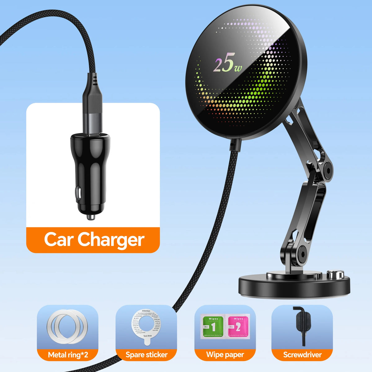 25W Magnetic Wireless Car Charger and Mount for iPhone 17 16 15