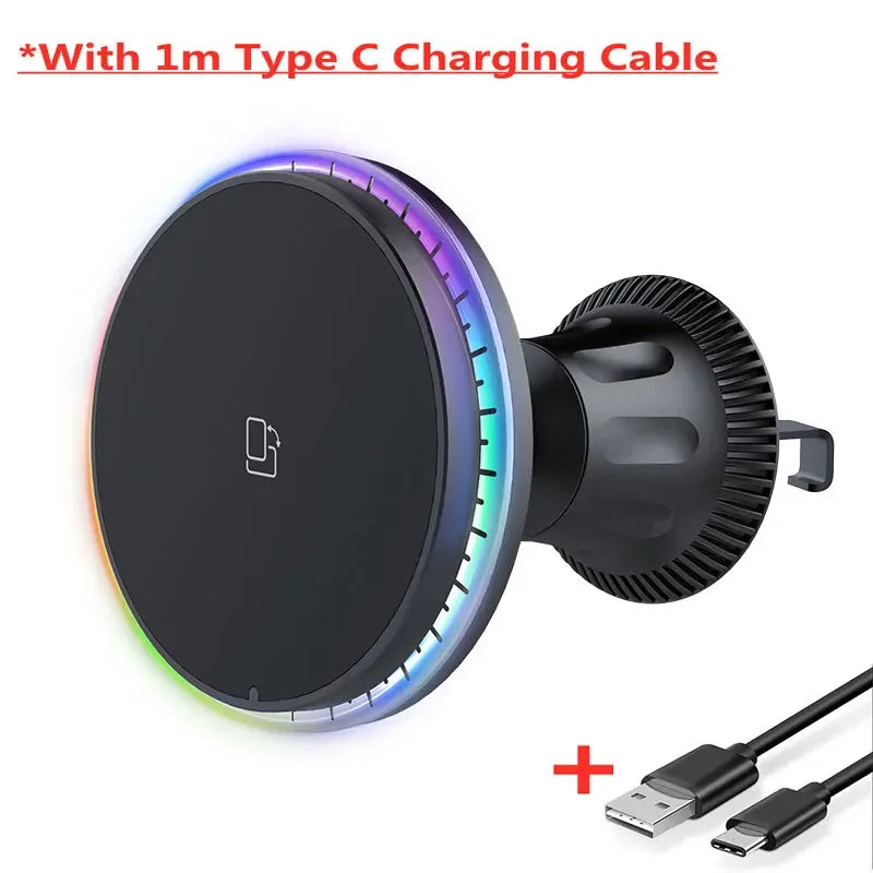 RGB Magnetic Wireless Car Charger for iPhone 12-16 Pro Max