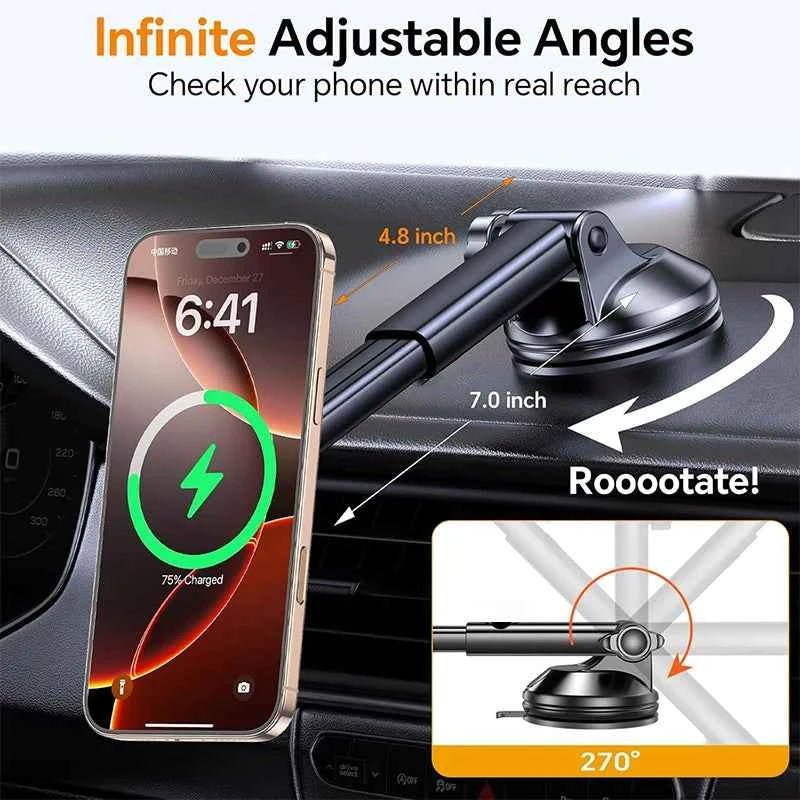 UYUXIO 15W Magnetic Wireless Car Charger and Dashboard Mount for iPhone 16 15 14 12