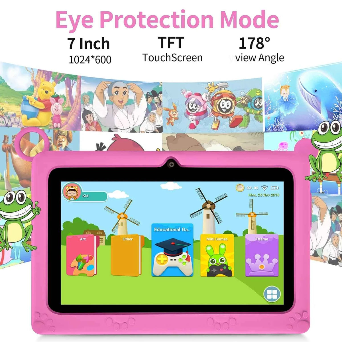 BDF Children's Tablet New 7 Inch Google Learning Education Games Tablets Quad Core 4GB RAM 64GB ROM WiFi Bluetooth Dual Cameras