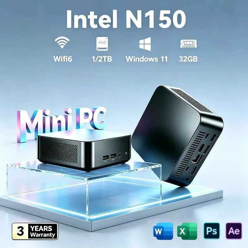 2026 NEW Intel N150 Mini PC 16GB RAM, 1TB or 2TB SSD, WiFi6, Windows 11, Perfect for Desktop Office Portable Gaming