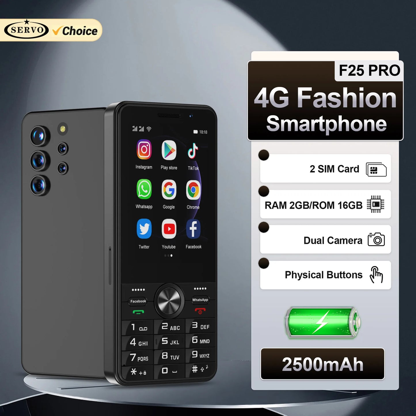 SERVO F25 PRO 4G Smartphone – Android, 3.5" Touch Screen, 2GB+16GB, Dual SIM, FM Radio, Play Store