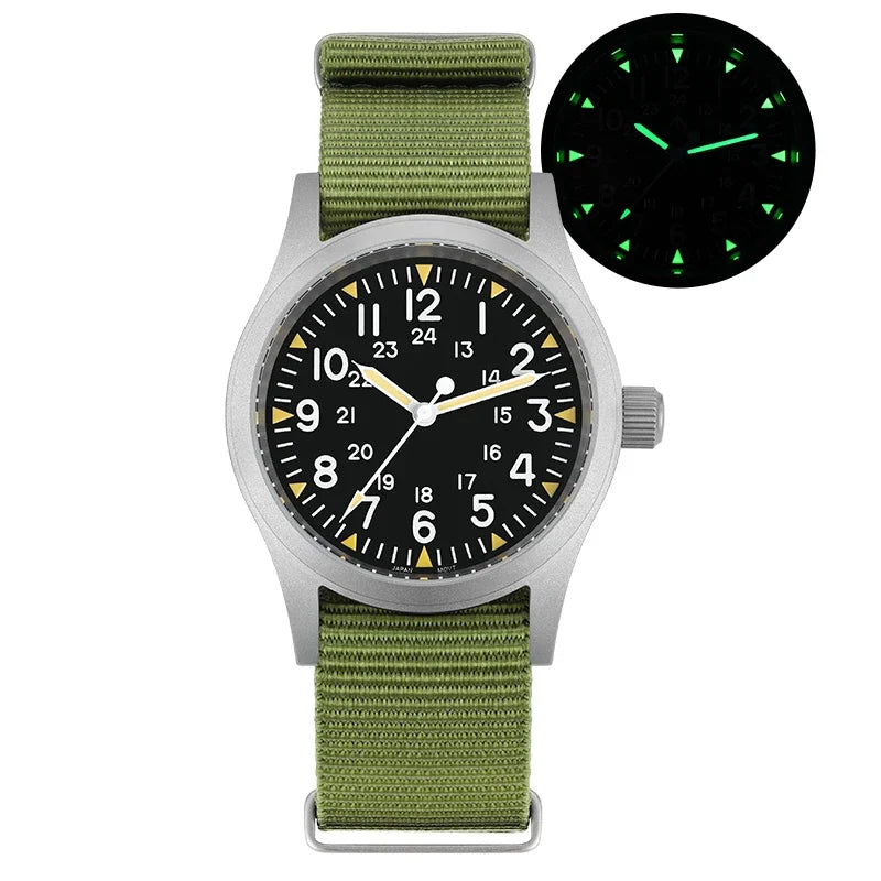 Militado ML05 Vintage Quartz Watch 38mm Watches VH31 Movement Watches Domed Sapphire Crystal With High Clear AR Coating Luminous