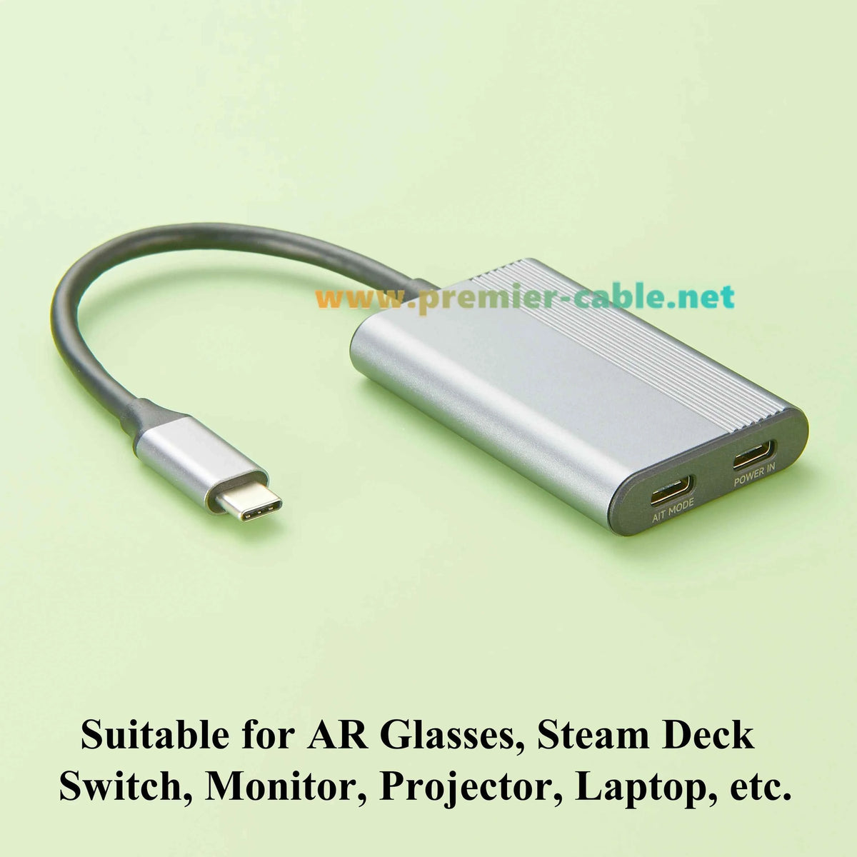 AR Smart Glasses USB C Hub, 2-Port USB-C Hub with DP Alt Mode Video Output 4K@60Hz, 100W PD Fast Charging for Switch, Steam Deck