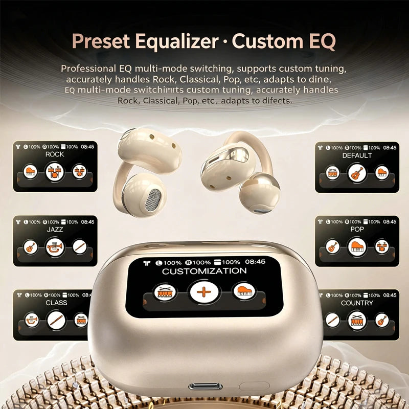 BOSECXTING Ultra Pro7 Wireless Clip-on Earbuds with Full Color Screen and Noise Cancellation