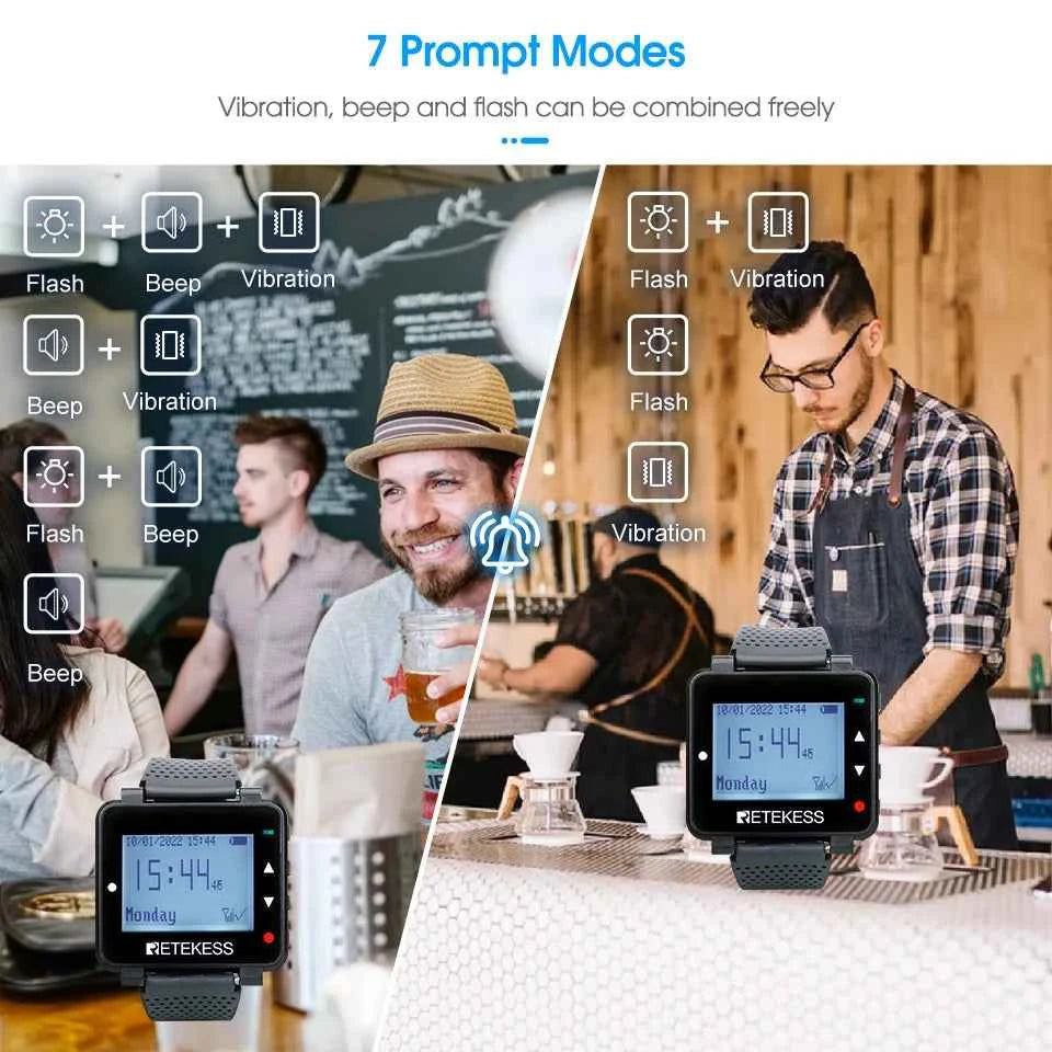 Retekess Wireless Waiter Pager Calling System T128 Watch Receiver Customer Service 433.92MHz For Hookah Restaurant Cafe Bar Club