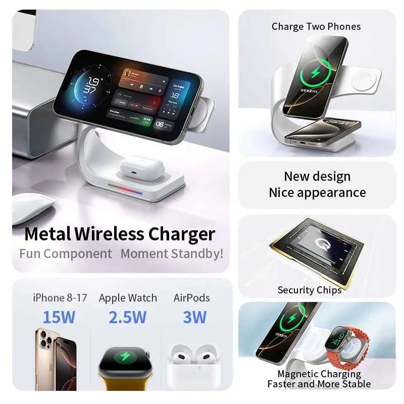 4-in-1 Magnetic 15W Wireless Fast Charging Station for iPhone, AirPods and Apple Watch