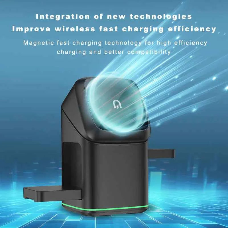 3-in-1 Rotating Magnetic Wireless Charging Station for Phone, Watch & Earbuds