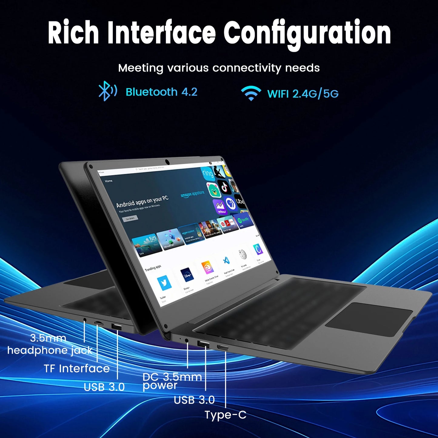 11.6" Compact Laptop – Intel N4000, 64GB DDR4, 64GB eMMC + Up to 512GB SSD, WiFi, Bluetooth, HDMI