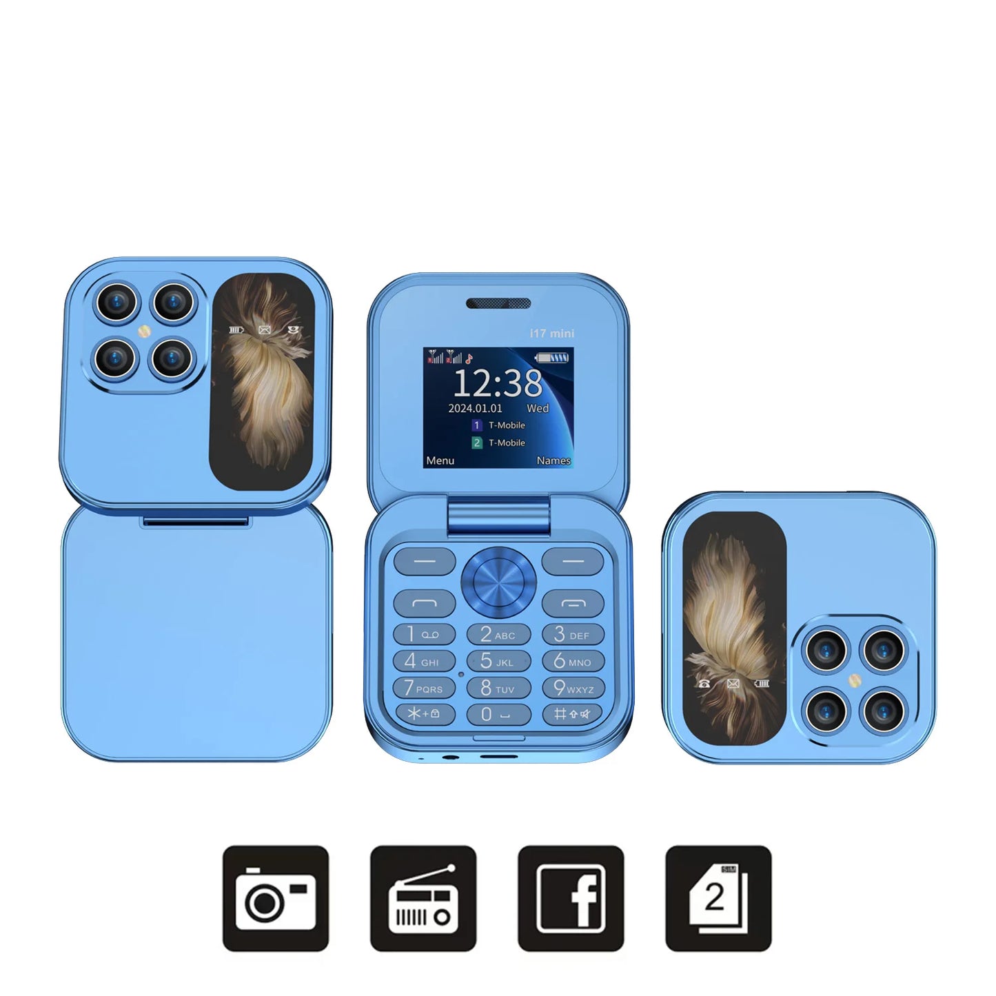 SERVO i17 Mini Flip Phone – 2G GSM, Dual SIM, 1.77" Screen, Magic Voice, Compact Foldable Design