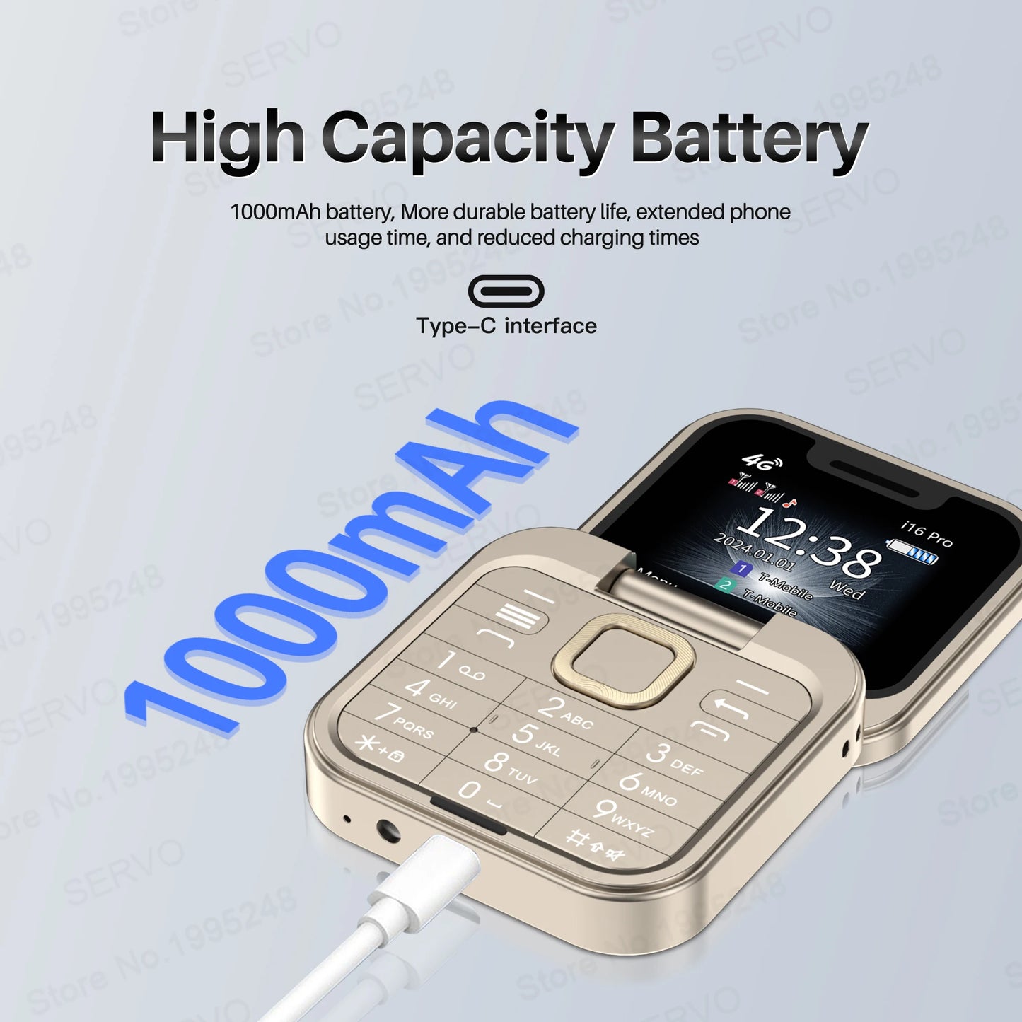 SERVO i16 Pro 4G Mini Flip Phone – Dual SIM, Call Recording, Speed Dial, FM Radio, Blacklist