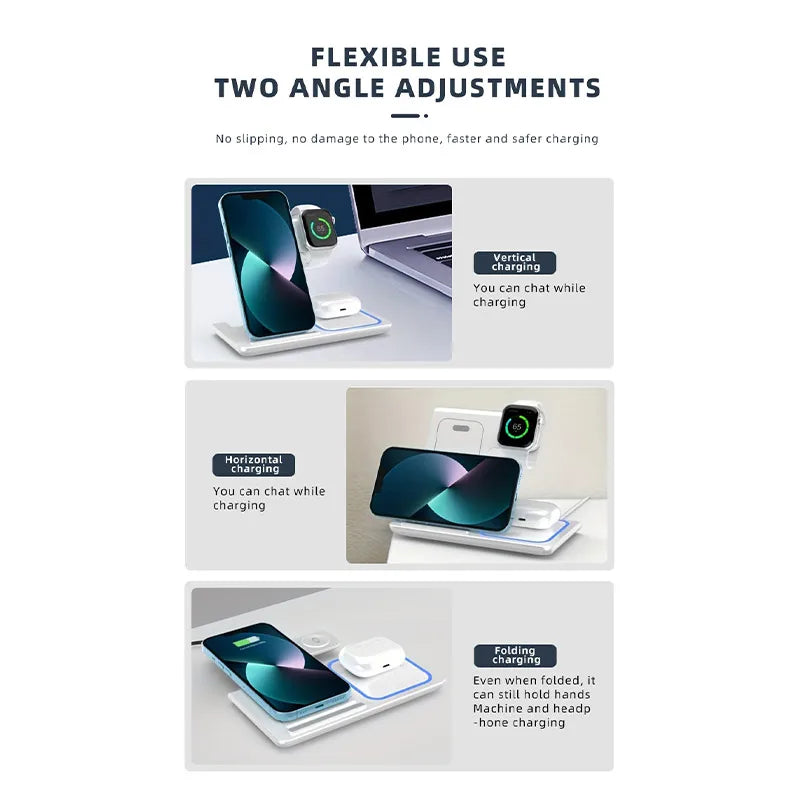 15W Foldable 3-in-1 Magnetic Wireless Charging Station for iPhone and Apple Watch