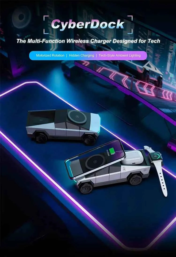 3-in-1 Motorized Rotating Magnetic Wireless Car Charger