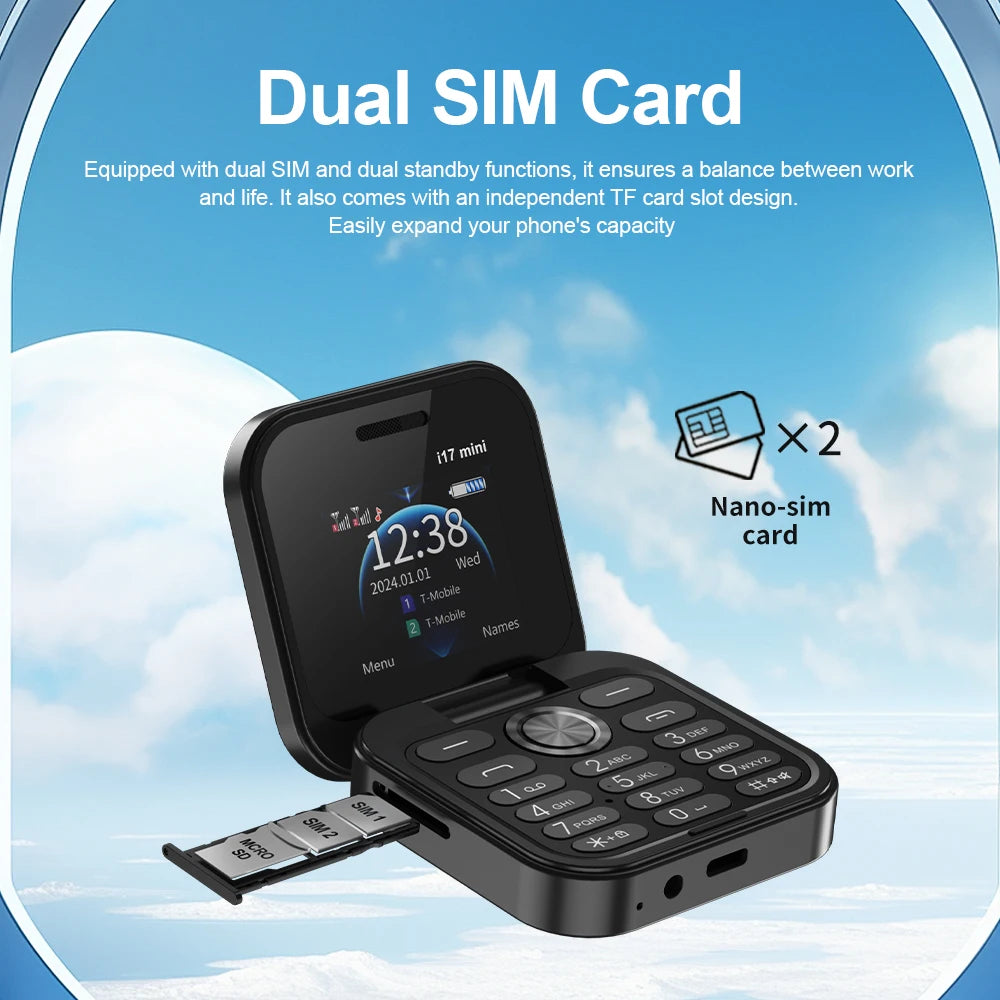 SERVO i17 Mini Flip Phone – 2G GSM, Dual SIM, 1.77" Screen, Magic Voice, Compact Foldable Design